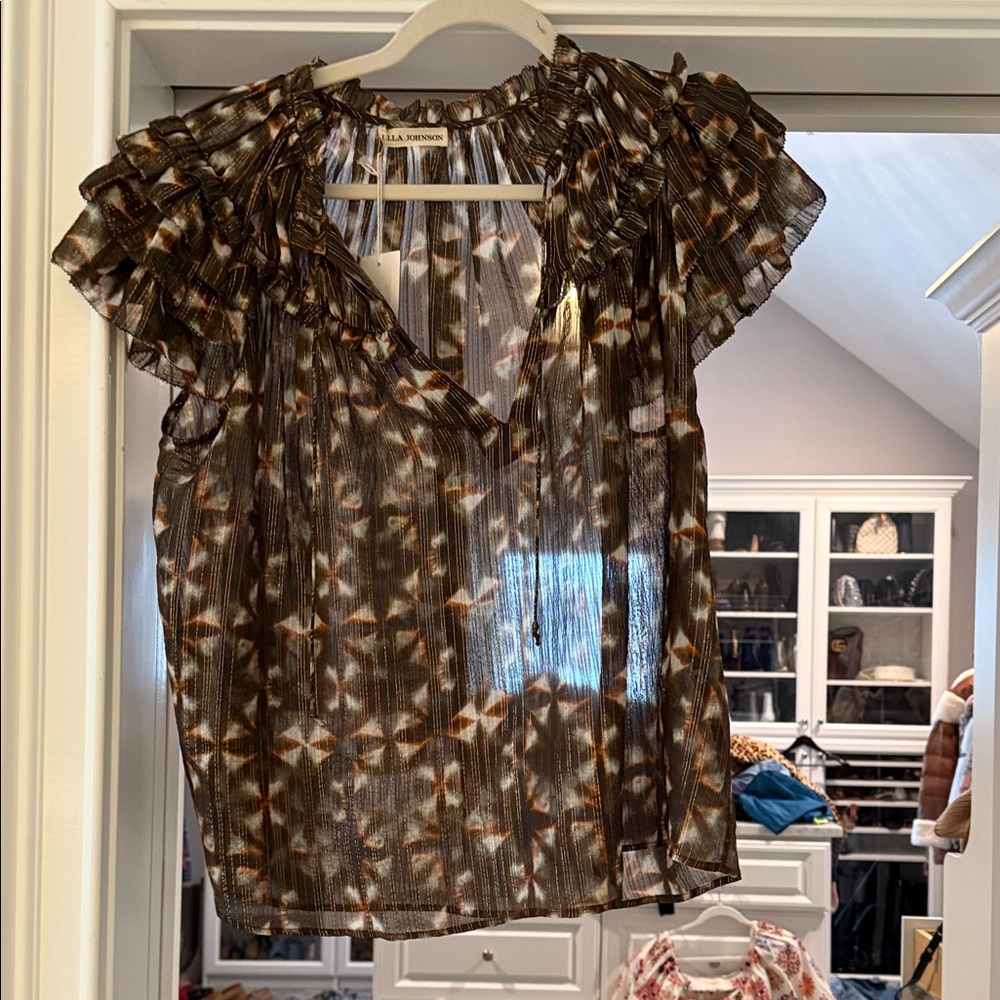 Ulla Johnson Brown and Cream Patterned Blouse